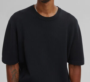 Mode of One Mens Relaxed Fit Short Sleeve Crewneck Sweater Deep Black L